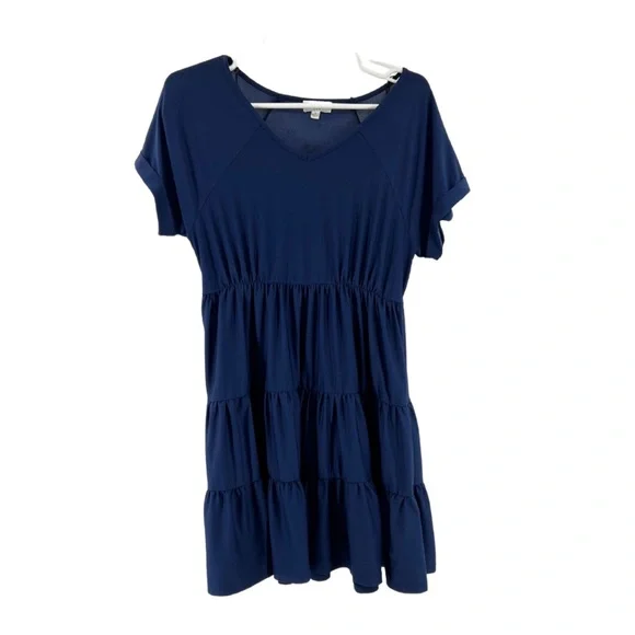 Umgee ruffle tiered babydoll dress blue small casual travel summer roll sleeve - Picture 1 of 5